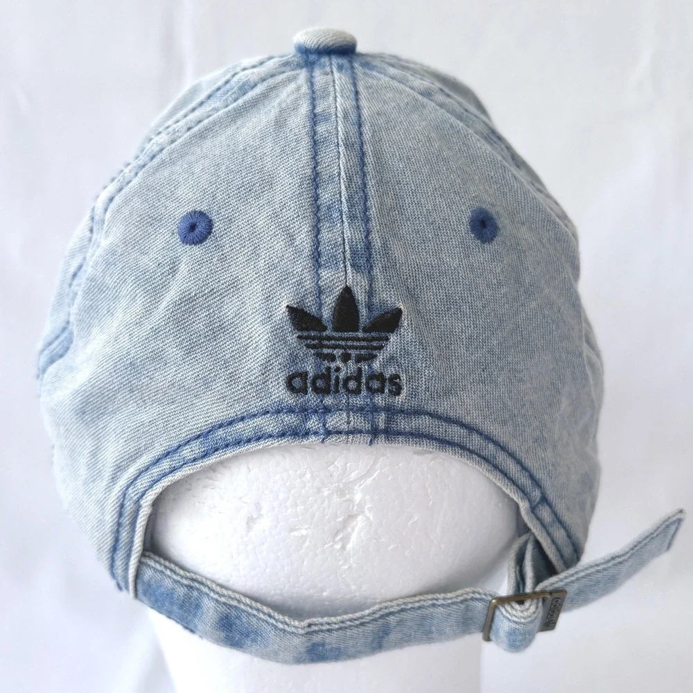 Adidas Originals Blue Acid Wash Denim Trefoil Womens Dad Baseball‎ Cap Hat
